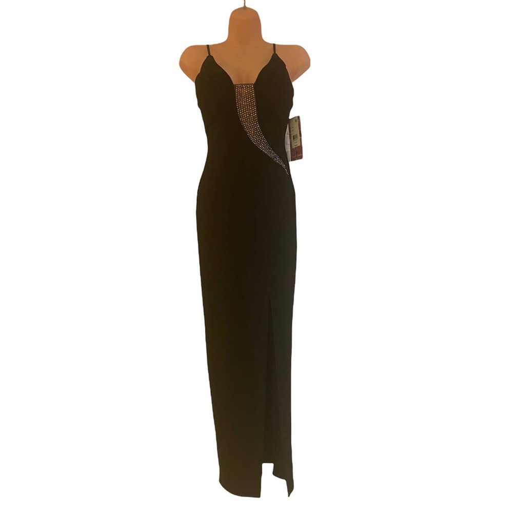 Rhinestone Jersey Knit Maxi EMERALD SUNDAE Black Prom Wedding Cocktail Dress - Picture 5 of 16